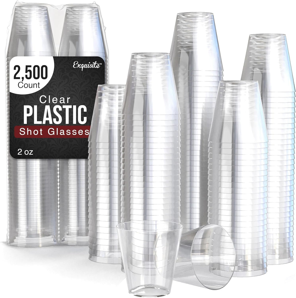 Exquisite Plastic Shot Glasses - Disposable 2500 Count 2 Oz Clear Shot Cups - Perfect Party Supplies