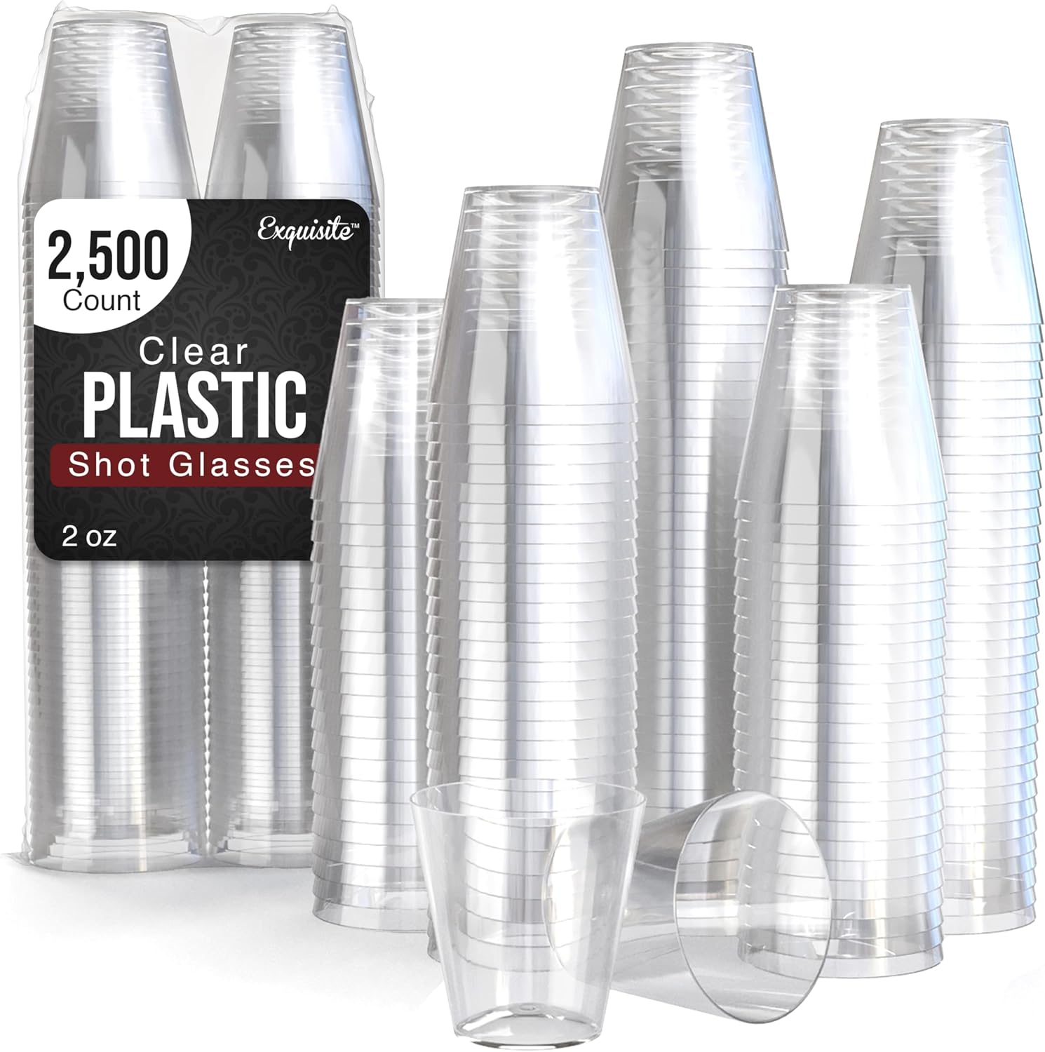 Exquisite Plastic Shot Glasses - Disposable 2500 Count 2 Oz Clear Shot Cups - Perfect Party Supplies