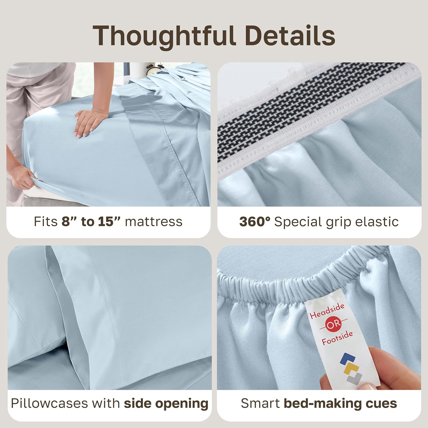 California Design Den Split Top King Sheets Sets for Adjustable Bed - Luxury Hotel 800 Thread Count Sateen, Natural 100% Cotton Sheets, Durable Deep Pockets Bedding Set - Blue (Grey Tone)