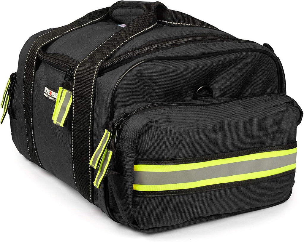 Scherber First Responder Fully-Stocked Large Professional Essentials EMT/EMS Trauma Kit | HSA/FSA Approved | Reflective Bag w/8 Zippered Pockets & Compartments & 250+ First Aid Supplies (Black)