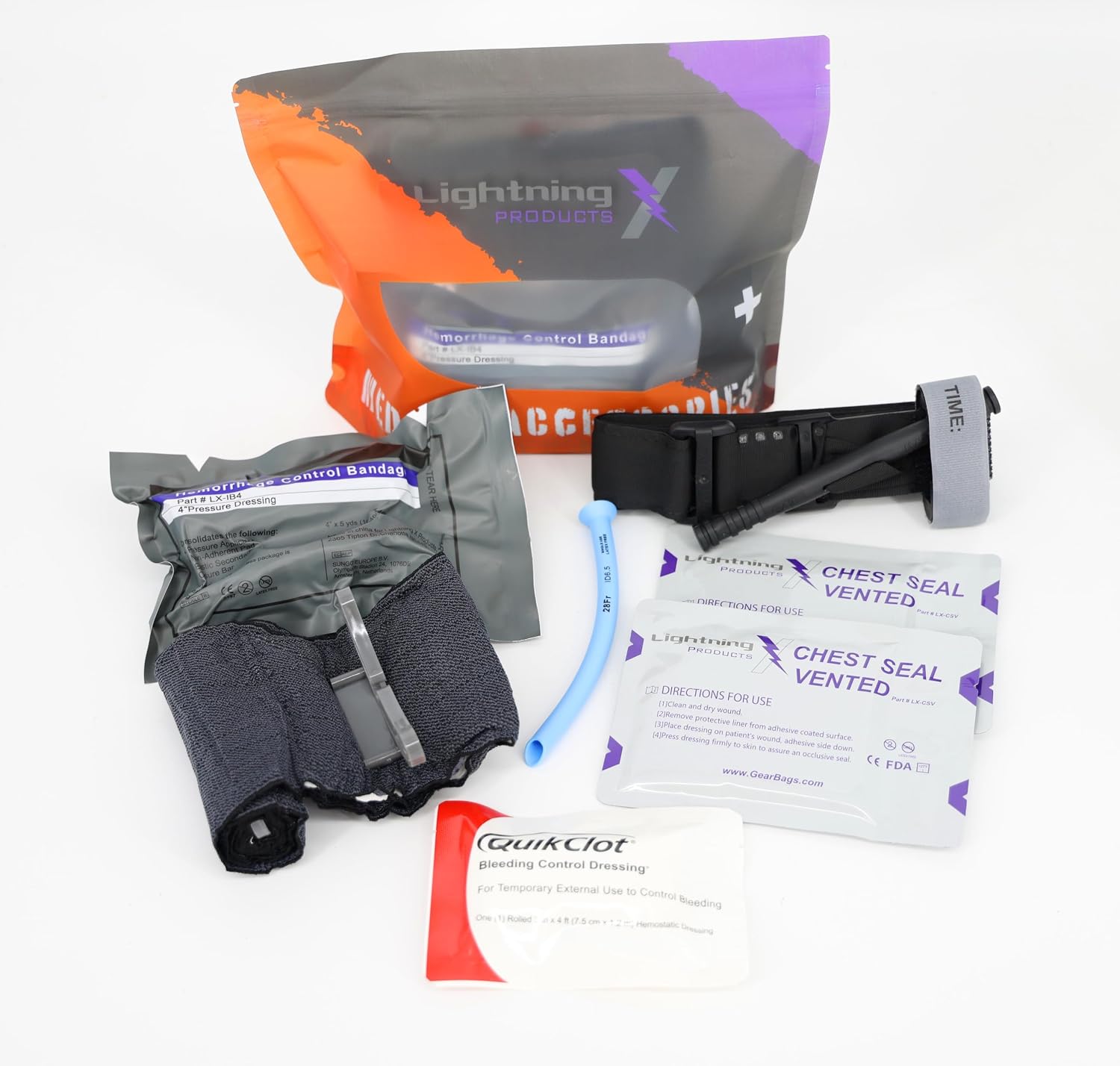 Lightning X Mid-Sized First Responder EMT Bag | LXMB25 | Fully Stocked w/ 248+ First Aid Supplies + Trauma Pak w/C.A.T. Tourniquet & QuikClot - Blue