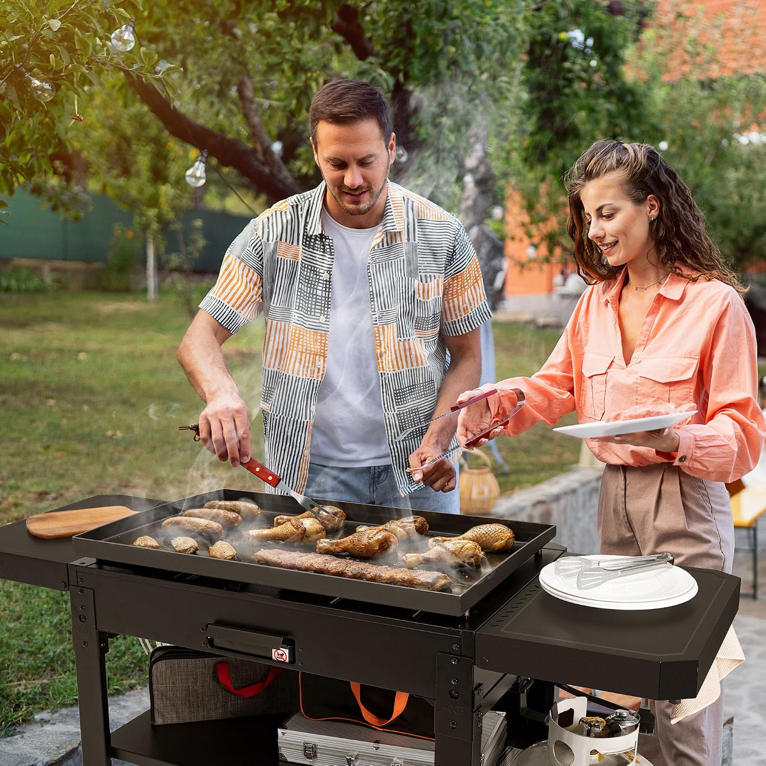 Royal Gourmet GB4007 4 Burner Propane Gas Griddle with Folding Side Tables, 34-Inch Flat Top Grill with 52,000 BTUs Output for Outdoor Cooking like Camping or Tailgating, Black & Silver