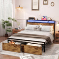 Kiivakii Queen Size Bed Frame, LED Storage Headboard with Charging Station, 2 Drawers Platform Bed Frames, Stable and Solid, No Box Spring Needed, Rustic Brown