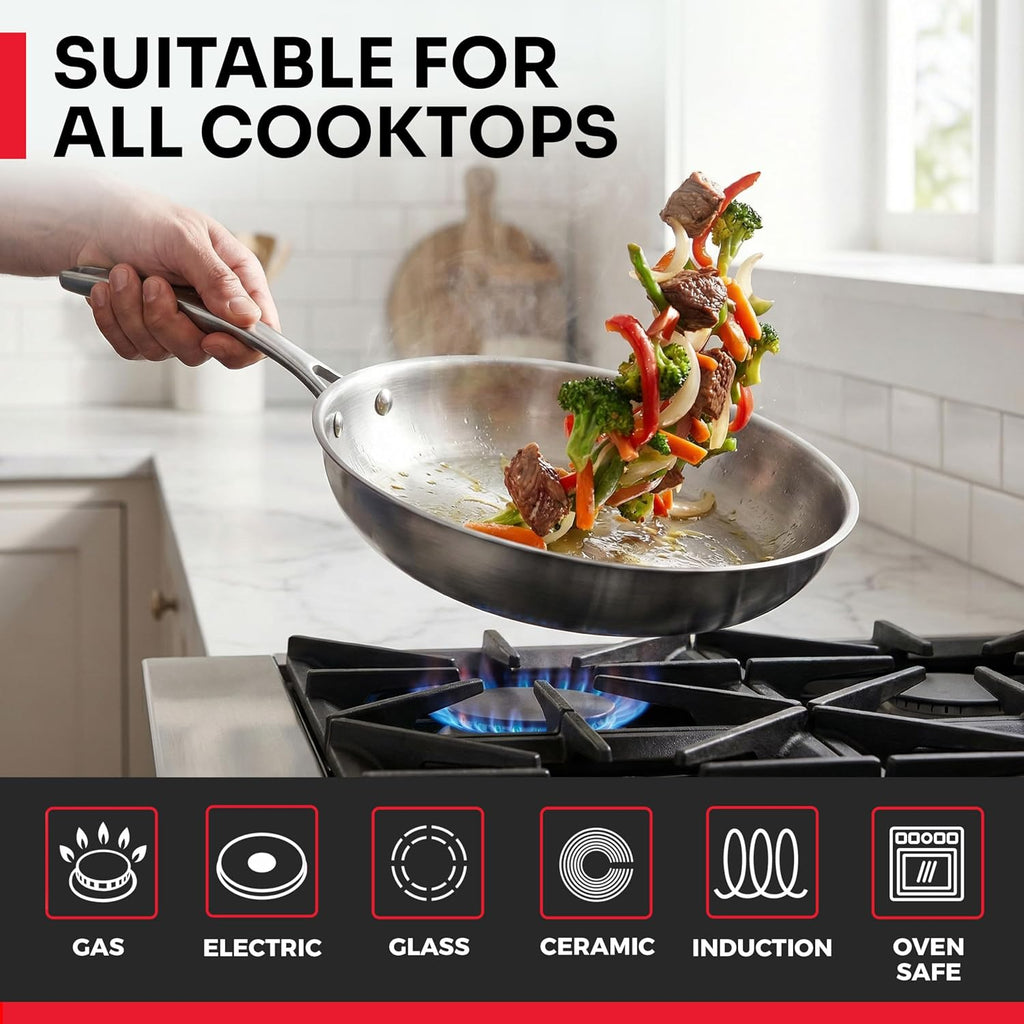 Mueller 17-Piece Stainless Steel Pots and Pans Set – Tri-Ply Ultra-Clad Pro Cookware Set, Induction Ready, Oven Safe, Even-Heat Aluminum Core, Includes Skillets, Saucepans, Dutch Oven, Stockpot