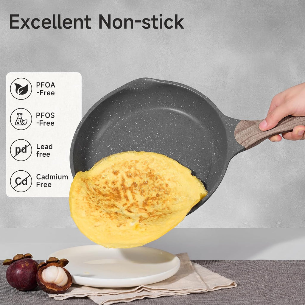 JEETEE Pots and Pans Set Non Stick 23pcs, Healthy Kitchen Cookware Sets, Induction Cooking Set W/Gray Frying Pans, Saucepans, Sauté & Griddle & Crepe Pan (PFOA, PFAS Free)