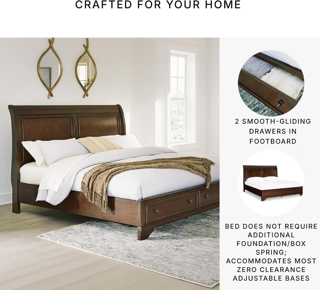 Signature Design by Ashley Trellington Traditional King Sleigh Storage Bed, Foundation or Box Spring Not Needed, Dark Brown