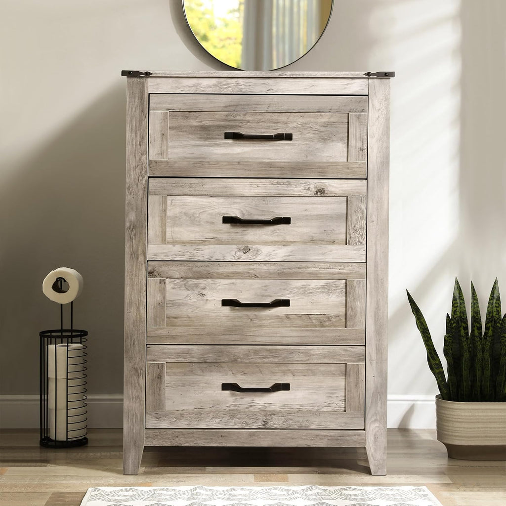 NEDYO 3PCS Dresser and Nightstand Sets, Farmhouse Dresser Set, 4 Drawer Dresser and 2 Drawer Nightstand Set of 2 with USB, Rustic Wooden Dresser Set for Bedroom. Light Rustic Oak