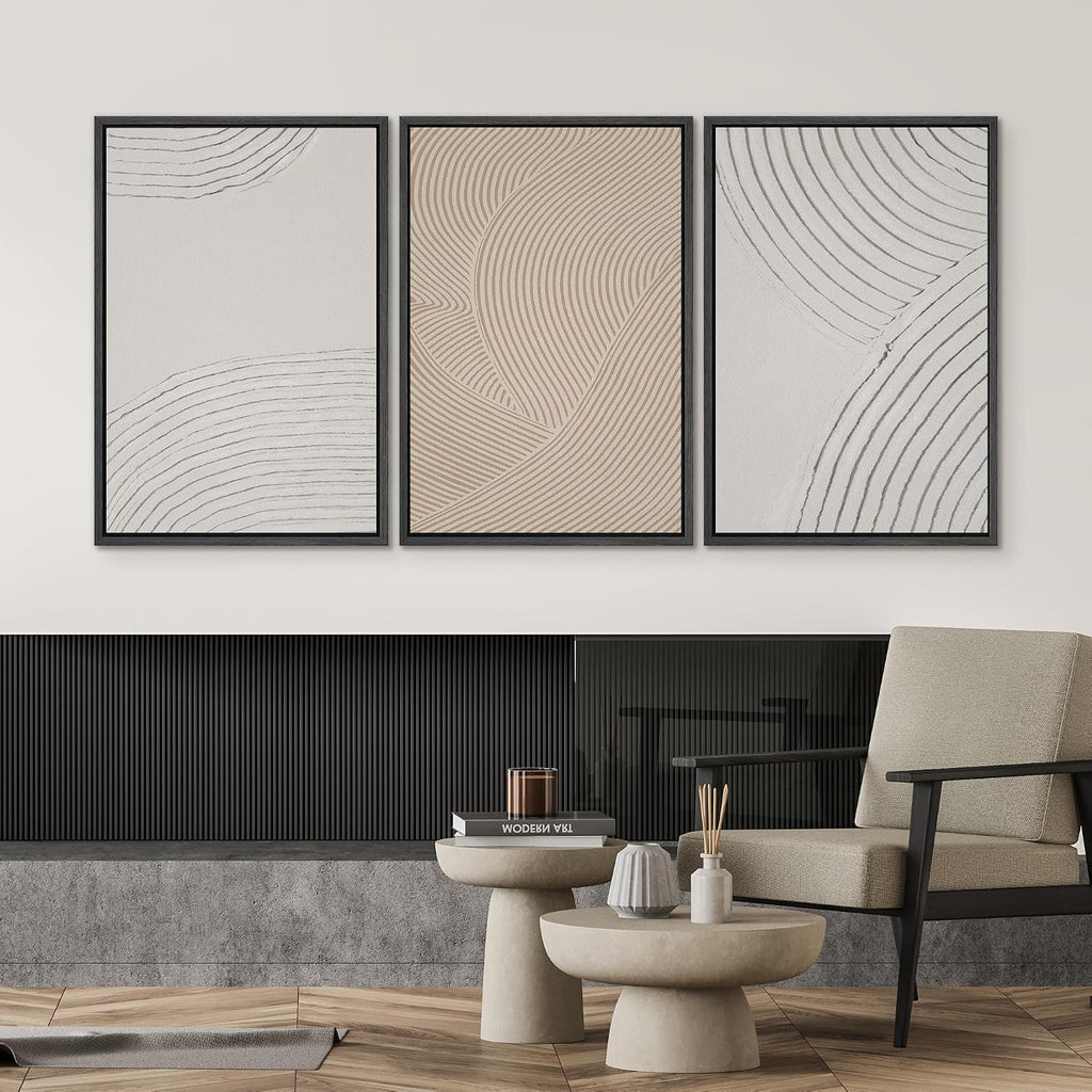 SIGNWIN Framed Canvas Print Wall Art Set Geometric Pastel Spiral Circles Shapes Abstract Illustrations Modern Art Decorative Nordic Chic Calm/Zen for Living Room, Bedroom, Office - 16'x24'x3 Black