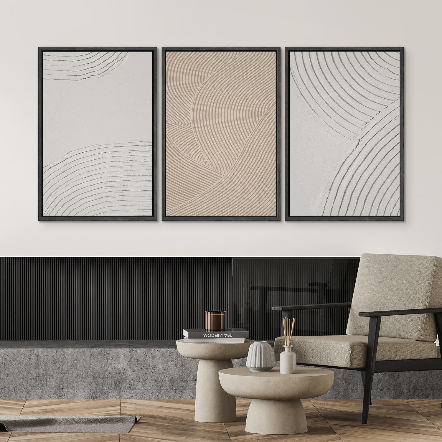 SIGNWIN Framed Canvas Print Wall Art Set Geometric Pastel Spiral Circles Shapes Abstract Illustrations Modern Art Decorative Nordic Chic Calm/Zen for Living Room, Bedroom, Office - 16'x24'x3 Black