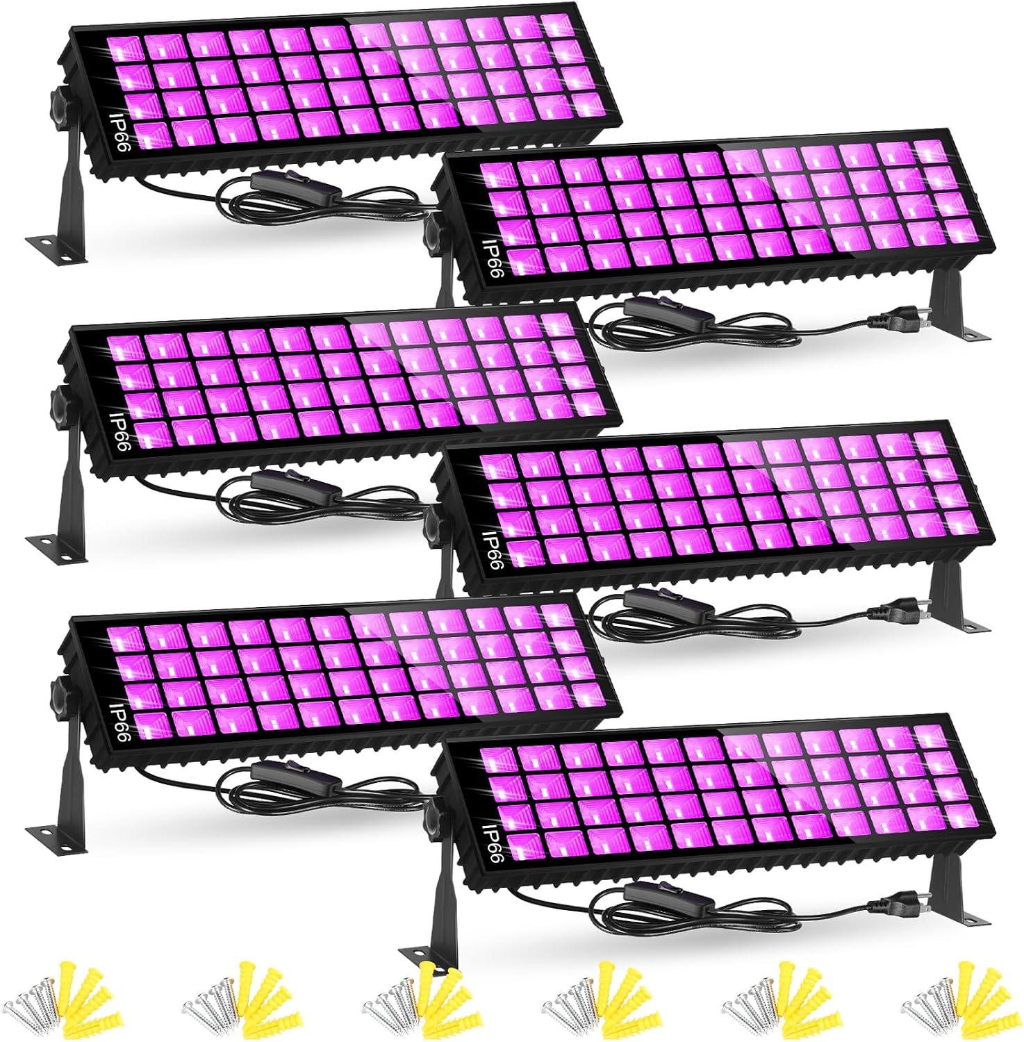 6 Pack 120W LED Black Lights, Blacklight Bar Light Up to 5000ft² Area with Switch+Plug+6ft Cable, Glow Party Light Supply for Halloween, Fluorescent Poster, Body Paint, Birthday, Bedroom, Classroom