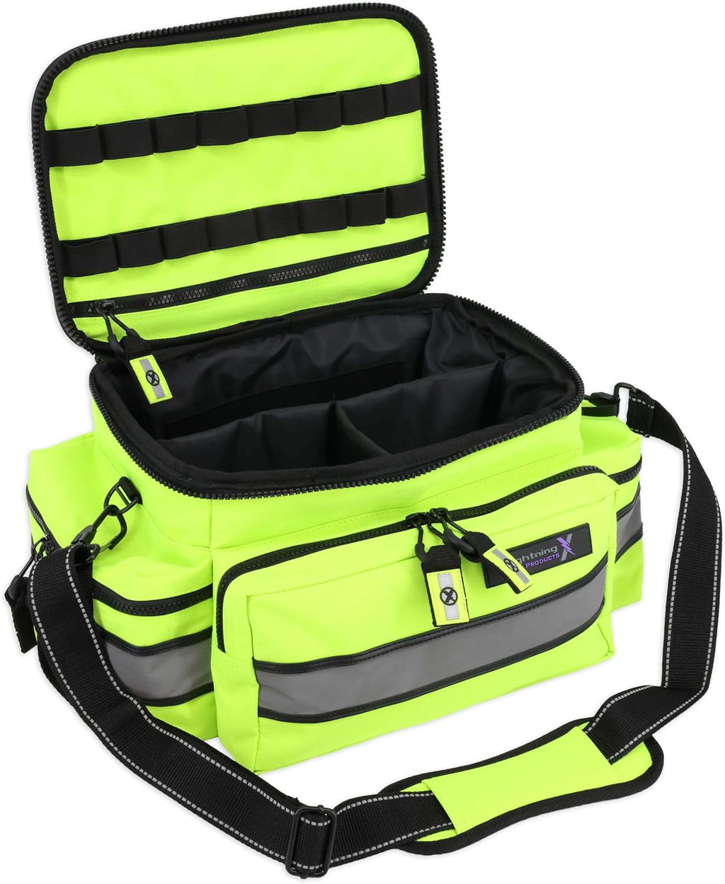 Lightning X Products Lightning X Mid-Sized First Responder EMT Bag | LXMB25 Fully Stocked Aid Kit w/ 200+ BLS Supplies - Fluorescent Yellow