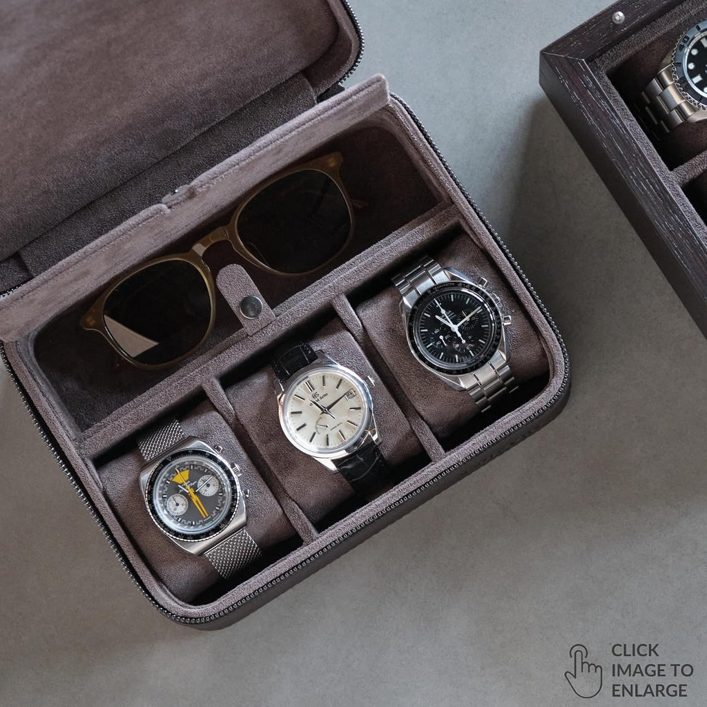 TAWBURY 3 Watch Case with Storage Compartment – Top-Grain Leather Watch Travel Case for Men | Leather Watch Roll Travel Case | Travel Watch Cases for Men | Travel Watch Box for Men Leather