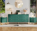 Anbuy 9 Drawer Dresser and Nightstand Sets for Bedroom, Night Stand Set of 2 & 9 Drawer Dresser with Gold Handles, 3 Pieces Bedroom Sets, Morden Wood Chest of Drawers Storage Cabinet Set, Green