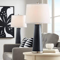Color + Plus Leo Modern Table Lamps 29 1/2' Tall Set of 2 Black of Night Glass Tapered Column Plain White Drum Shade Decor for Bedroom Living Room House Home Bedside Nightstand Office Family