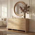 Curved 7-Drawer Dresser for Bedroom, 53.82' Wide Modern Chest of Drawers, Vanity Desk TV Stand for Living Room, Closet Storage Drawers Organizer Furniture, Nursery, Hallway, Oak