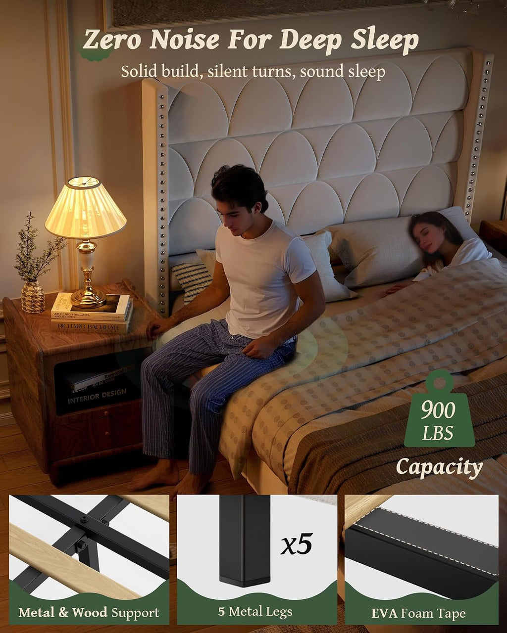 OHOHOLIVE Queen Size Bed Frame with 56' Headboard - 1000LBS Capacity Support, Velvet Upholstered Wingback Platform Bed Frame, Noise Free, Sturdy Wooden Slat Support
