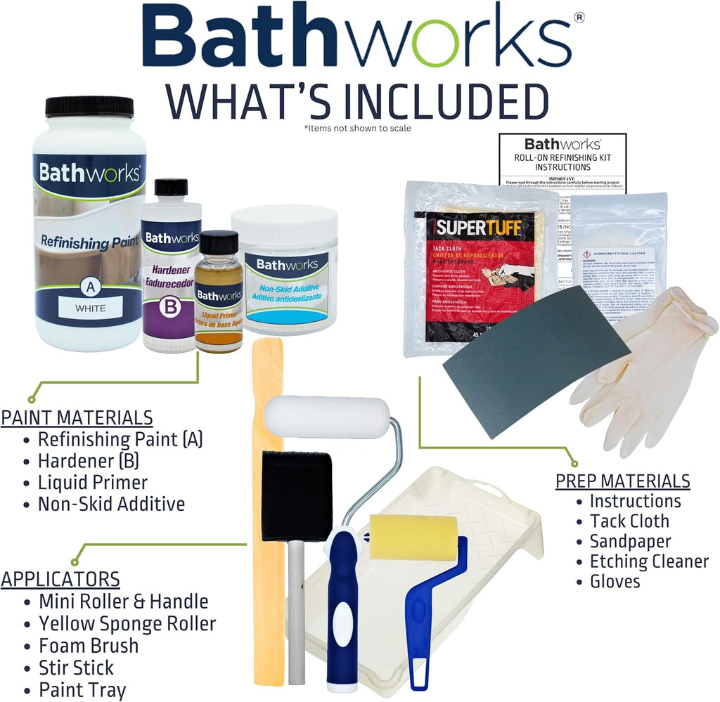 Bathworks DIY Bathtub Refinishing Combo Kit – White – Includes Tub & Tile Coating, Chip Repair Filler, and Non-Slip Additive – For Bathtubs, Tile, Showers & Wall Surrounds – High Gloss Finish, 24-Hour Dry Time