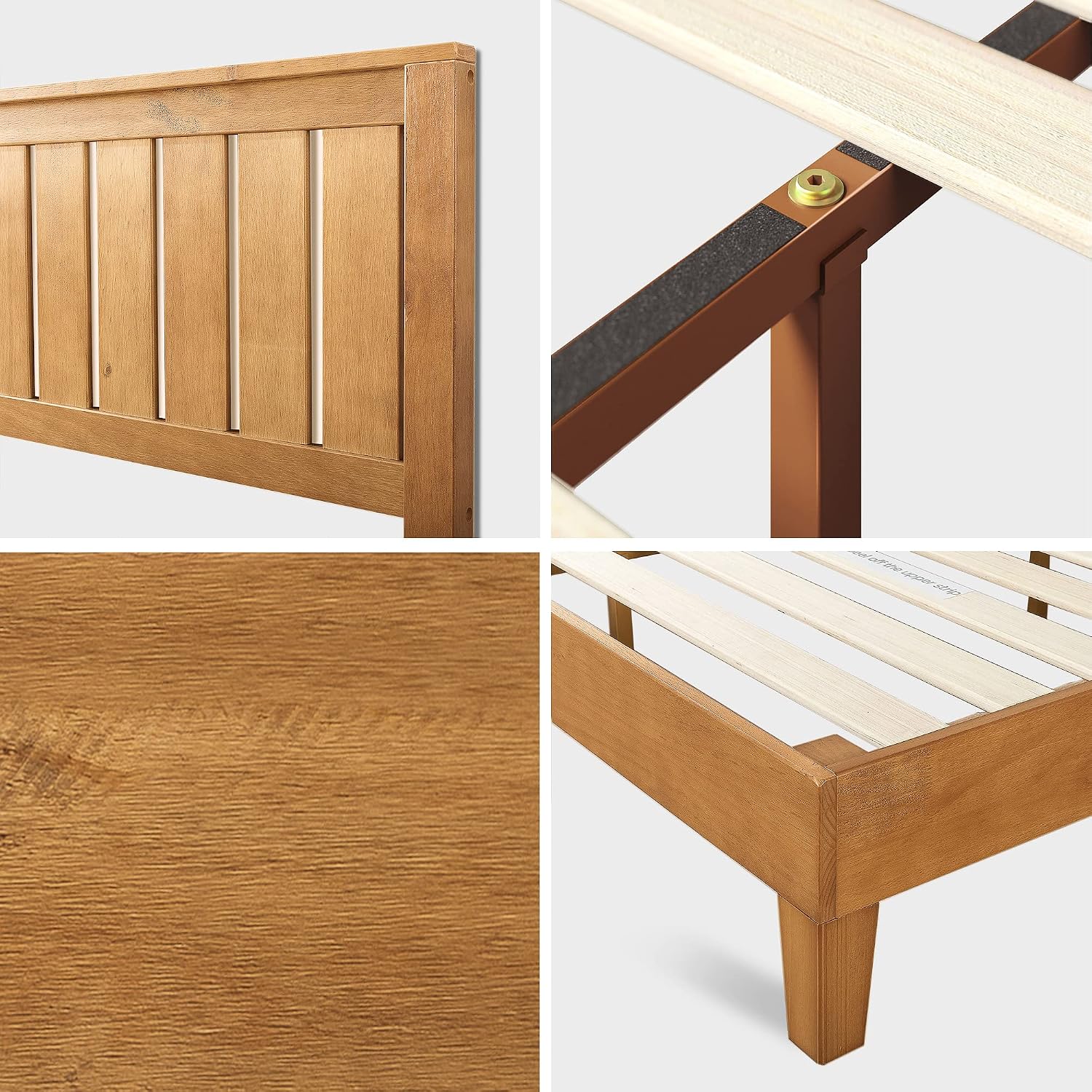 Zinus Alexis Deluxe Wood Platform Bed Frame with Headboard, Wood Slat Support, No Box Spring Needed, Easy Assembly, Rustic Pine, Queen
