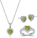 MORGAN & PAIGE .925 Sterling Silver Gemstones and White Sapphire Halo Heart Pendant Necklace, Ring and Stud Earrings for Women Set - Birthstone Jewelry Sets for Women, 18in Cable Chain, Size 7 Ring