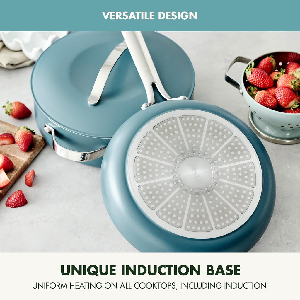 GreenPan Nova 10' Frying Pan Skillet and 4.37QT Sauté Pan with Lid, Oprah's Favorite Things 2024, PFAS-Free Ceramic Nonstick, Induction Suitable, Sear, Fry, Broil, Dishwasher & Oven Safe, Deep Teal