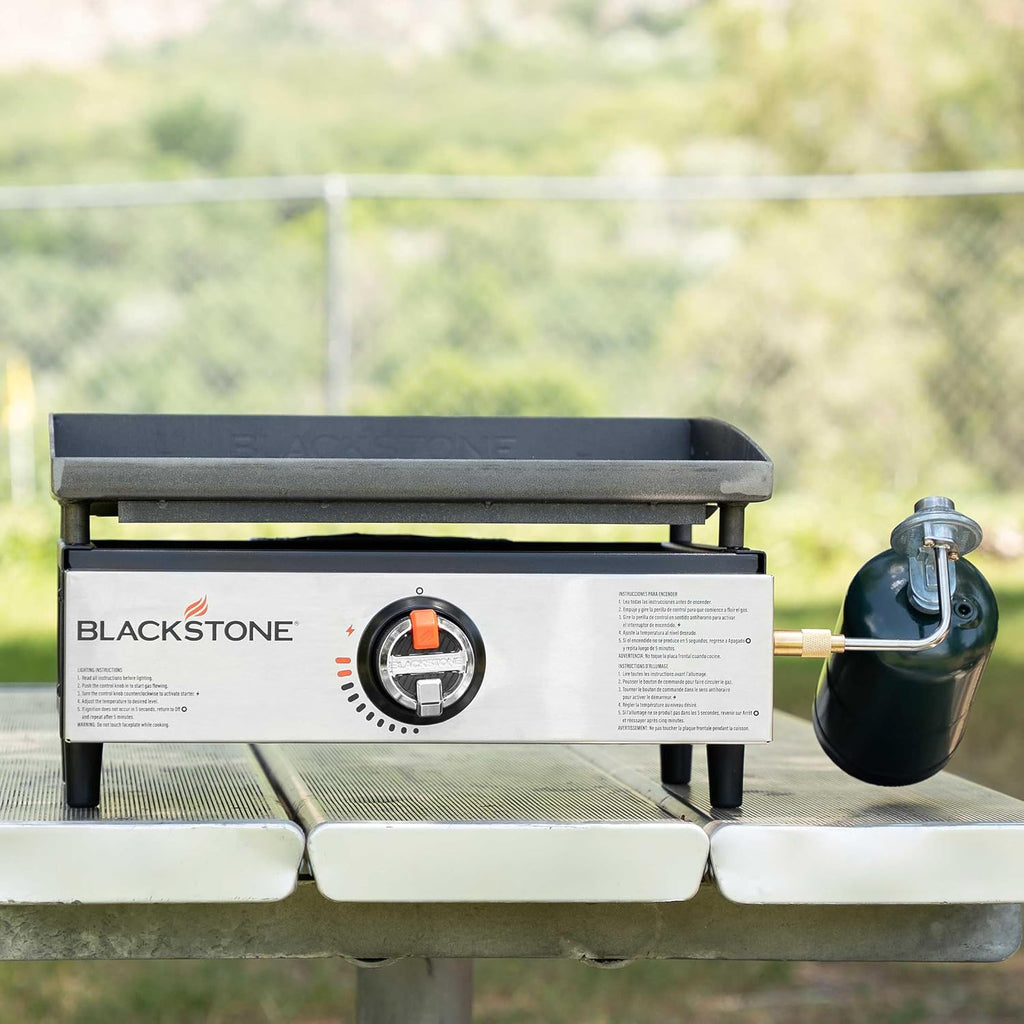 Blackstone 17 Inch Portable Tabletop Griddle 2142 With Stainless Steel Front for Camping and Tailgating, Griddle Accessories, Seasoning, and Gloves