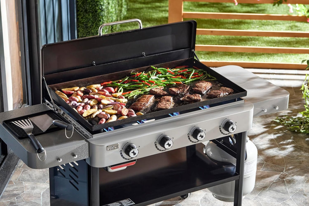 Weber 36' Premium Griddle Cover – Weather‑Resistant Polyester Cover with Fastening Straps, 4 Burner (Fits: Rust Resistant Griddle #1501006, Does NOT FIT: Slate 4 Burner 36')