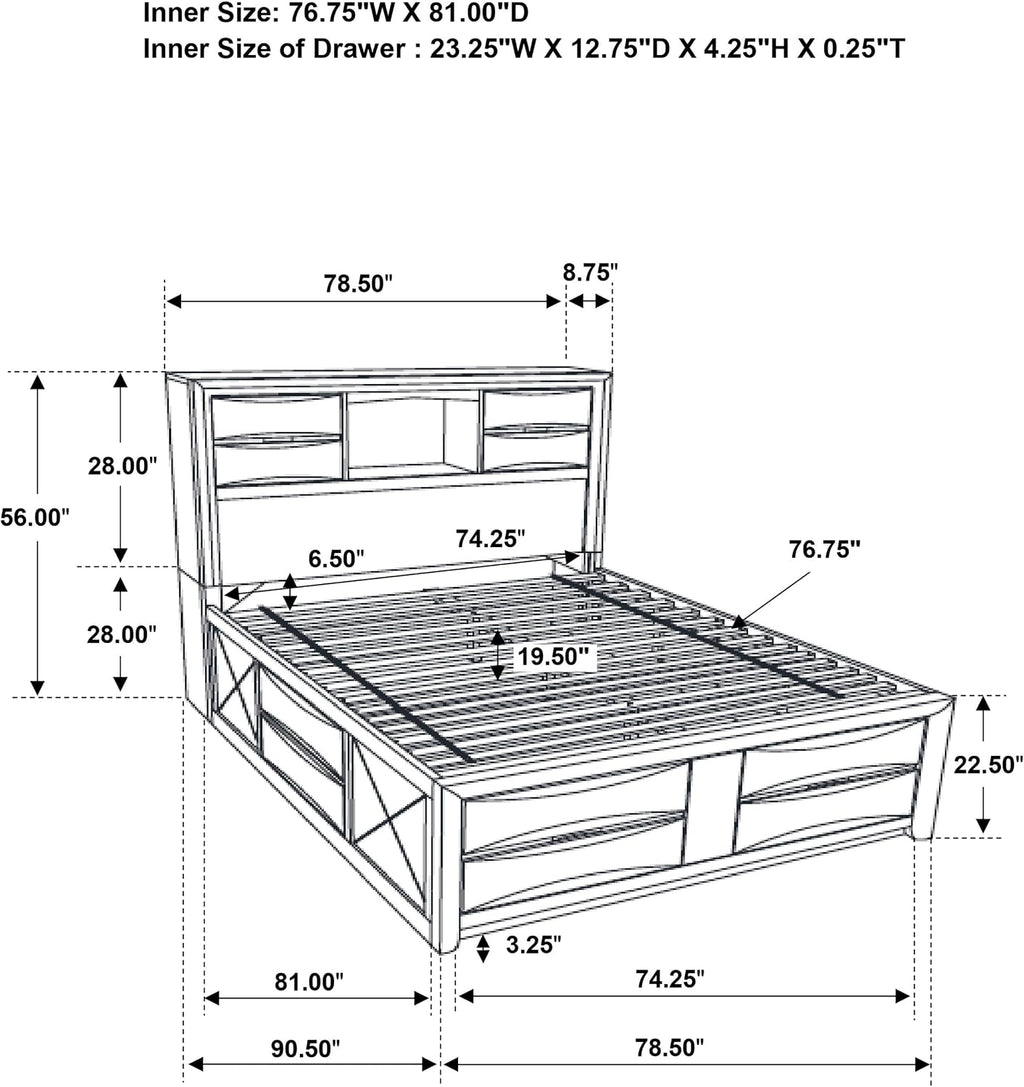 Coaster Home Furnishings Briana Transitional 5-Piece Bedroom Set Eastern King Size Storage Bookcase Bed Frame 56-inch Headboard Black 202701KE-S5