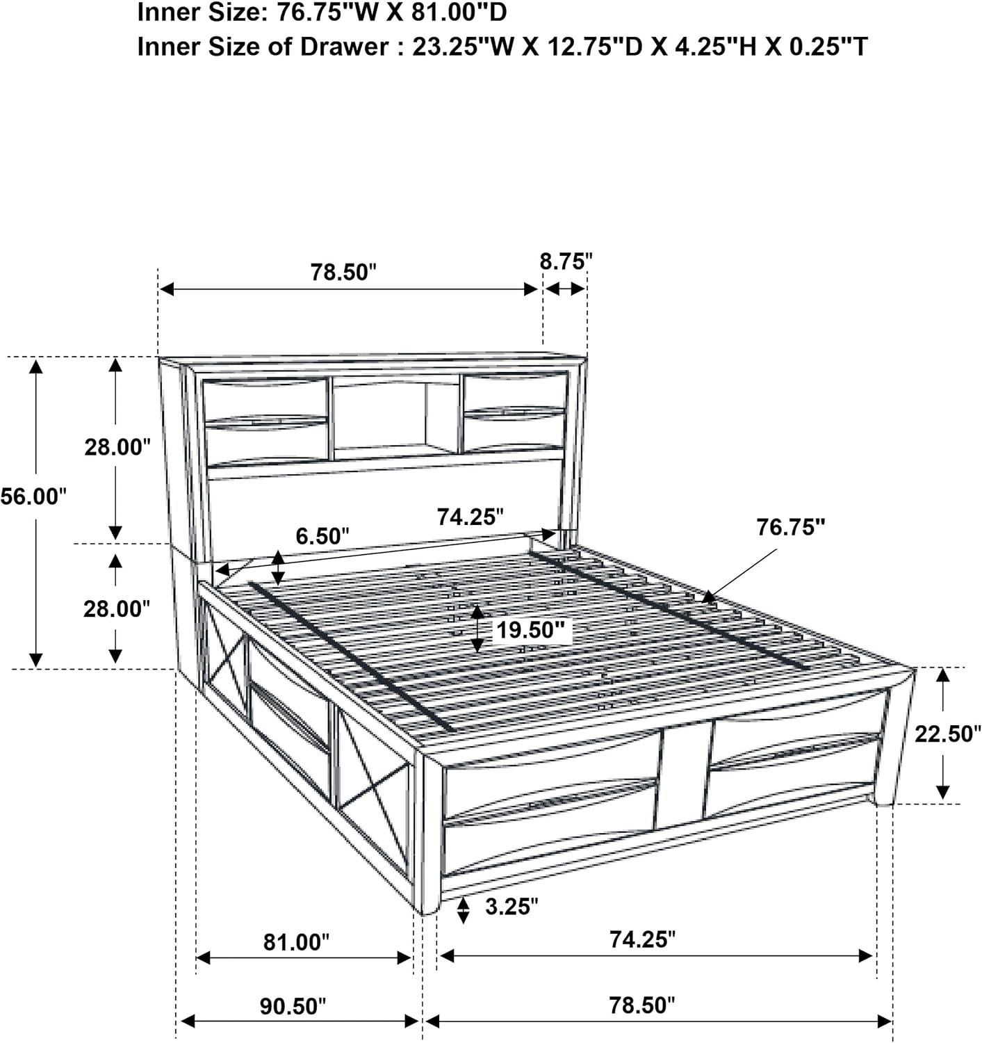 Coaster Home Furnishings Briana Transitional 5-Piece Bedroom Set Eastern King Size Storage Bookcase Bed Frame 56-inch Headboard Black 202701KE-S5