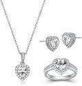 MORGAN & PAIGE .925 Sterling Silver Gemstones and White Sapphire Halo Heart Pendant Necklace, Ring and Stud Earrings for Women Set - Birthstone Jewelry Sets for Women, 18in Cable Chain, Size 7 Ring