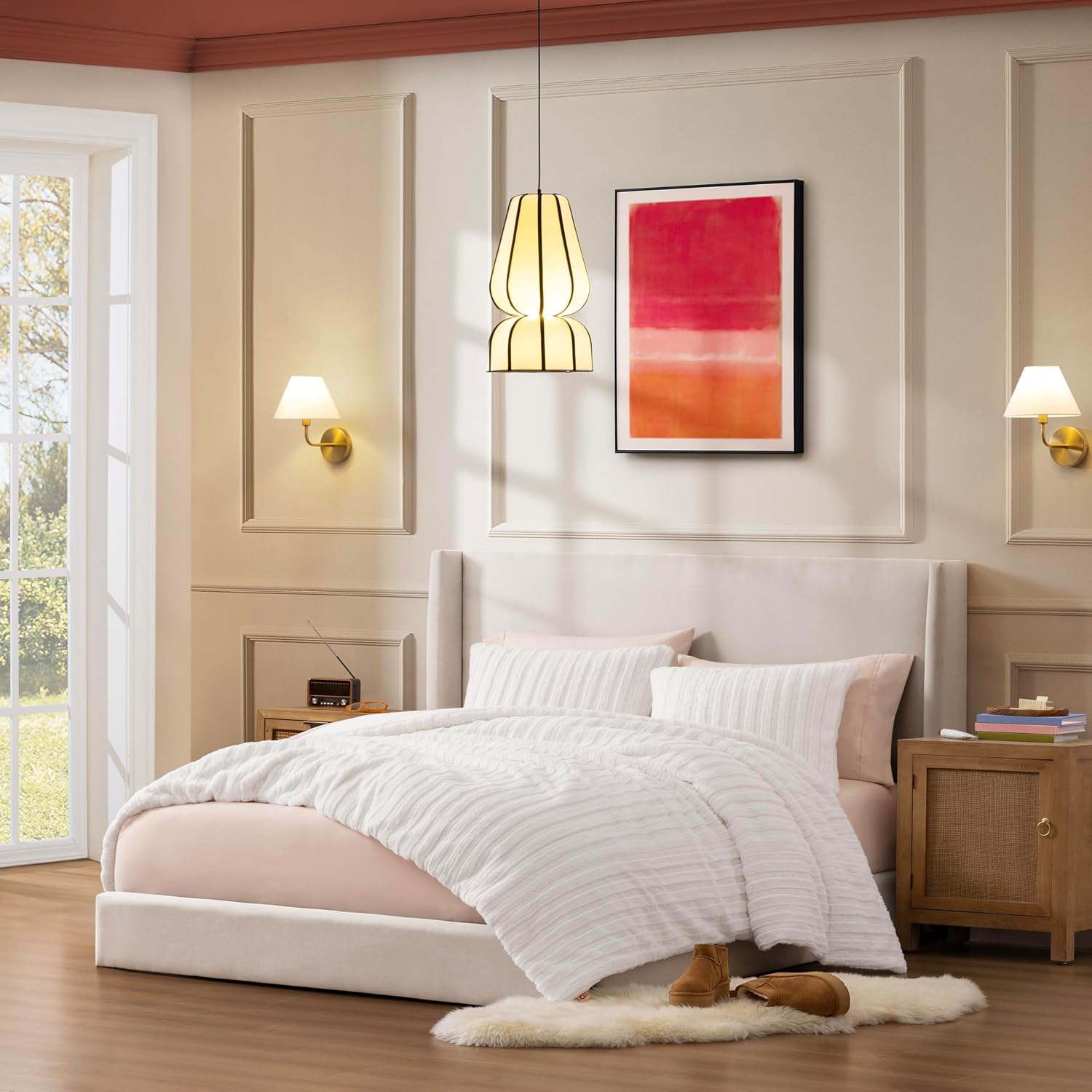 UGG Kenzie Full/Queen Comforter Set with 2 Pillow Shams Plush Faux Fur Bedding Soft Warm Down Alternative Comforter Washable Hypoallergenic Fluffy Blanket Set for Bedroom, Full/Queen Size, White Snow