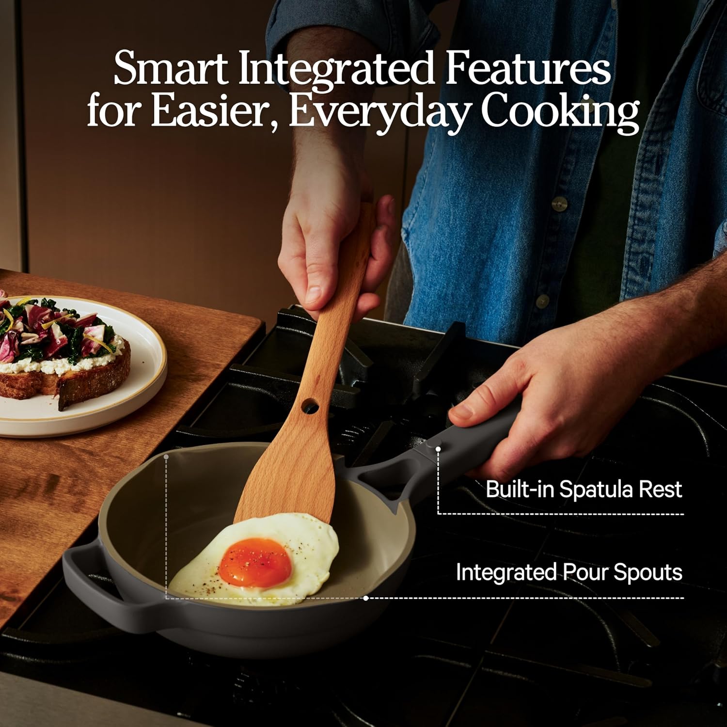 Our Place Mini Always Pan | 8.5' Ceramic Pan with Modular Lid & Beechwood Spatula | Patented 10-in-1 Nonstick, Non-Toxic Cookware Made Without PFAS | Induction & Oven-Safe up to 450°F | Blue Salt