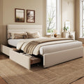 WLIVE Queen Size Upholstered Bed Frame with 4 Storage Drawers and Headboard, Velvet Platform Bedframe, Sturdy Metal & Wooden Slats Support, No Box Spring Needed, Easy Assembly, Beige