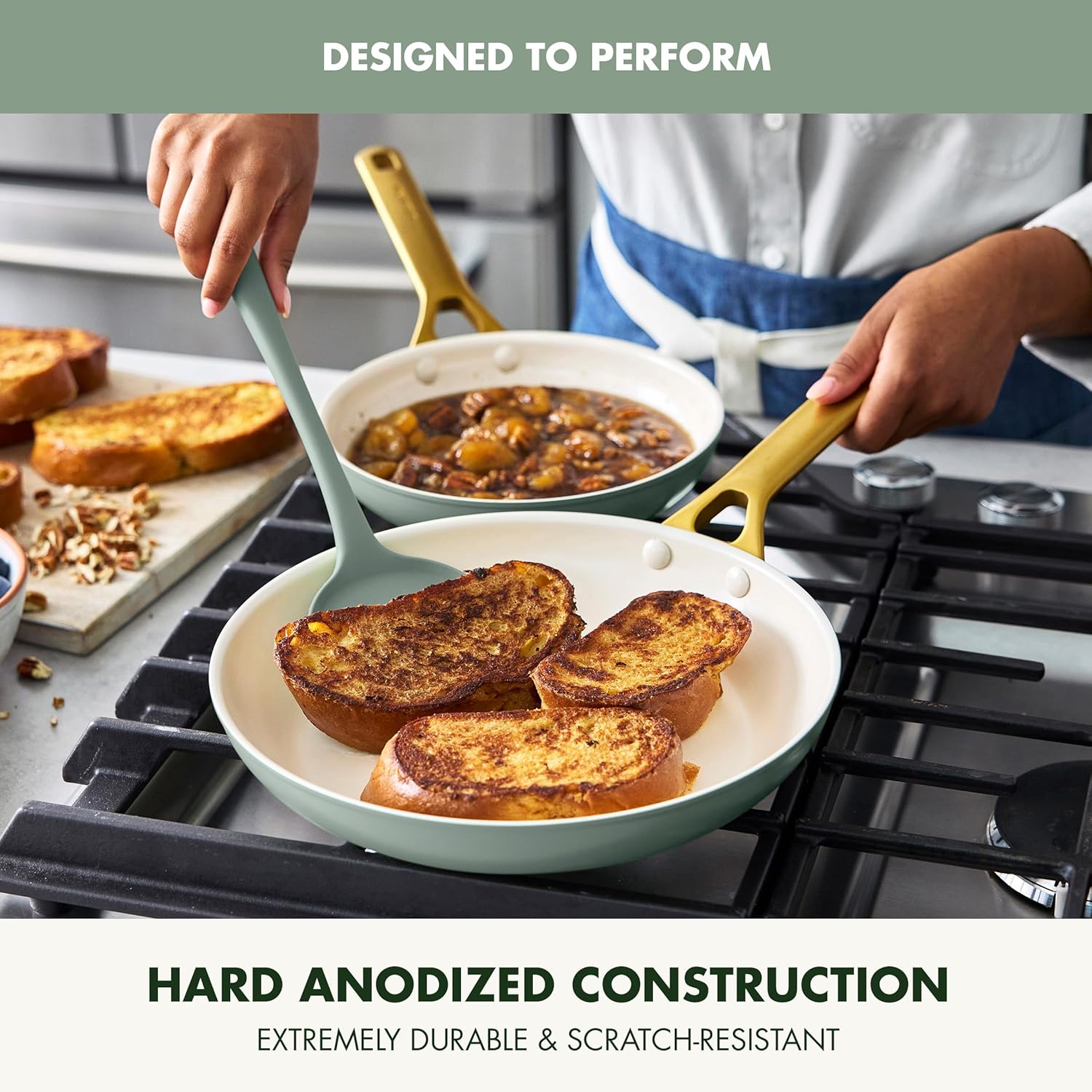 GreenPan Nonstick Reserve Pro 10' & 12' Frying Pan Set, NSF Certified Ceramic, Hard Anodized PFAS-Free Skillets, Stainless Steel Handles, Oven & Dishwasher Safe, Moss Green