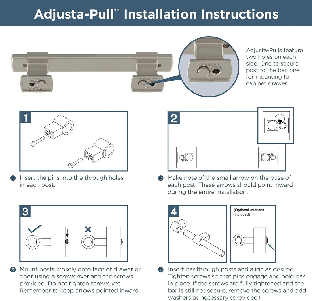 Franklin Brass Adjusta-Pull Square Bar (5/Pack) Adjustable Drawer Pulls/Cabinet Handles 1-3/8' to 4' Hole Center Matte Black Hardware Kitchen Door, Dressers, P44367-FB-B (Pack of 10)