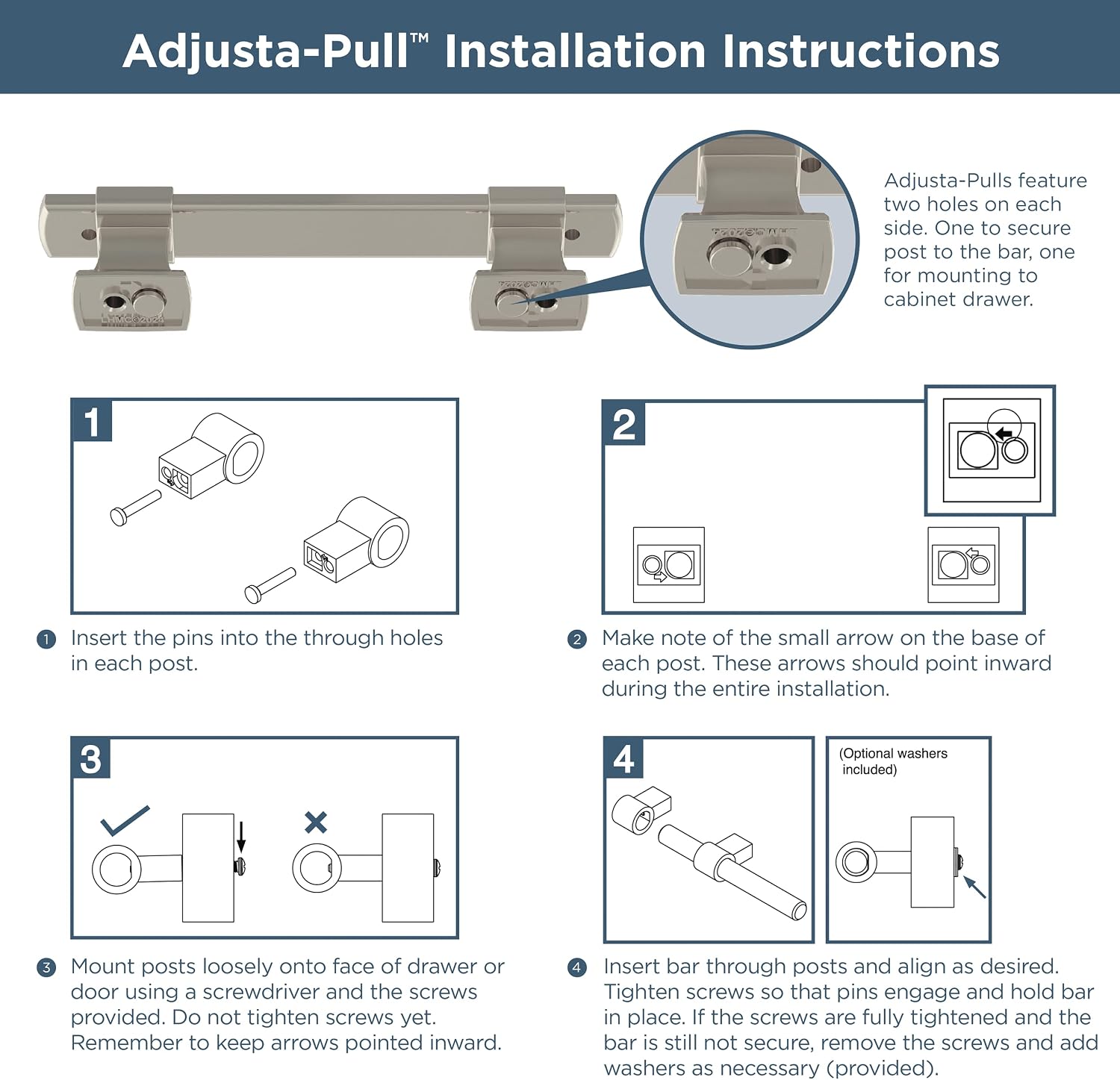 Franklin Brass Adjusta-Pull Square Bar (5/Pack) Adjustable Drawer Pulls/Cabinet Handles 1-3/8' to 4' Hole Center Matte Black Hardware Kitchen Door, Dressers, P44367-FB-B (Pack of 10)