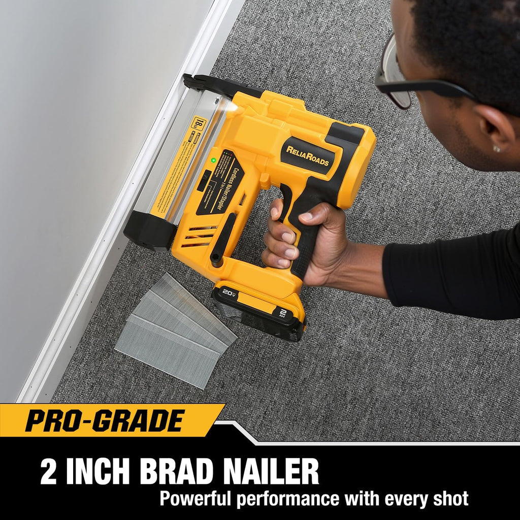 ReliaRoads 2' Cordless Brad Nailer, 18GA 2-in-1 Staple Nail Gun Battery Powered Compatible with DeWalt 20V MAX Battery, Electric Nail Gun Stapler with Nails Puller, 1600 Nails (Battery Not Included)
