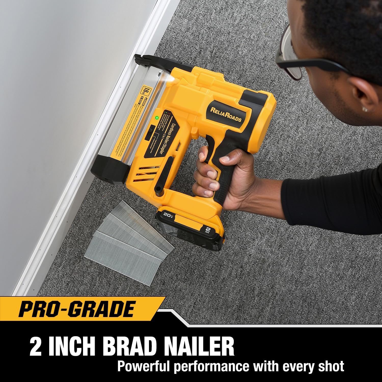 ReliaRoads 2' Cordless Brad Nailer, 18GA 2-in-1 Staple Nail Gun Battery Powered Compatible with DeWalt 20V MAX Battery, Electric Nail Gun Stapler with Nails Puller, 1600 Nails (Battery Not Included)