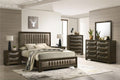 Kings Brand Furniture 6-Piece Modern & Premium Bedroom Set in Walnut Wood Finish - Bed Frame with Upholstered Headboard, Dresser, Mirror, Chest and 2 Nightstands (Queen)