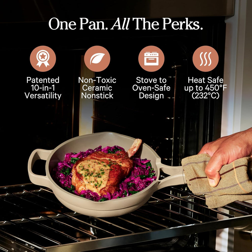 Our Place Mini Always Pan | 8.5' Ceramic Pan with Modular Lid & Beechwood Spatula | Patented 10-in-1 Nonstick, Non-Toxic Cookware Made Without PFAS | Induction & Oven-Safe up to 450°F | Steam