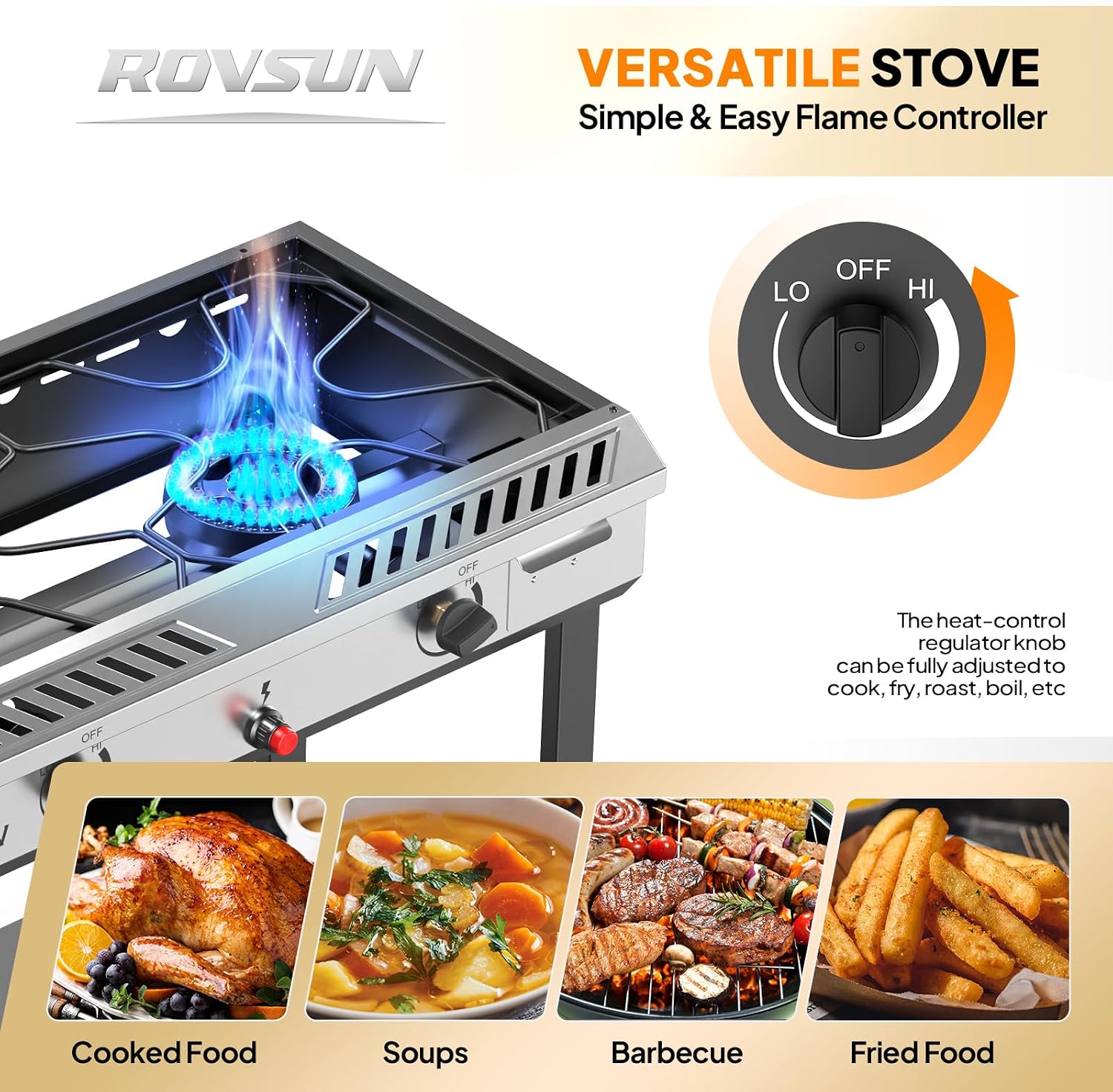 ROVSUN 2 Burner Propane Stove with Auto Ignition, 150,000 BTU Gas Stove with Storage Shelf, Rolling Wheels & Regulator for Home Outdoor Backyard Camping Cooking Frying Brewing Canning
