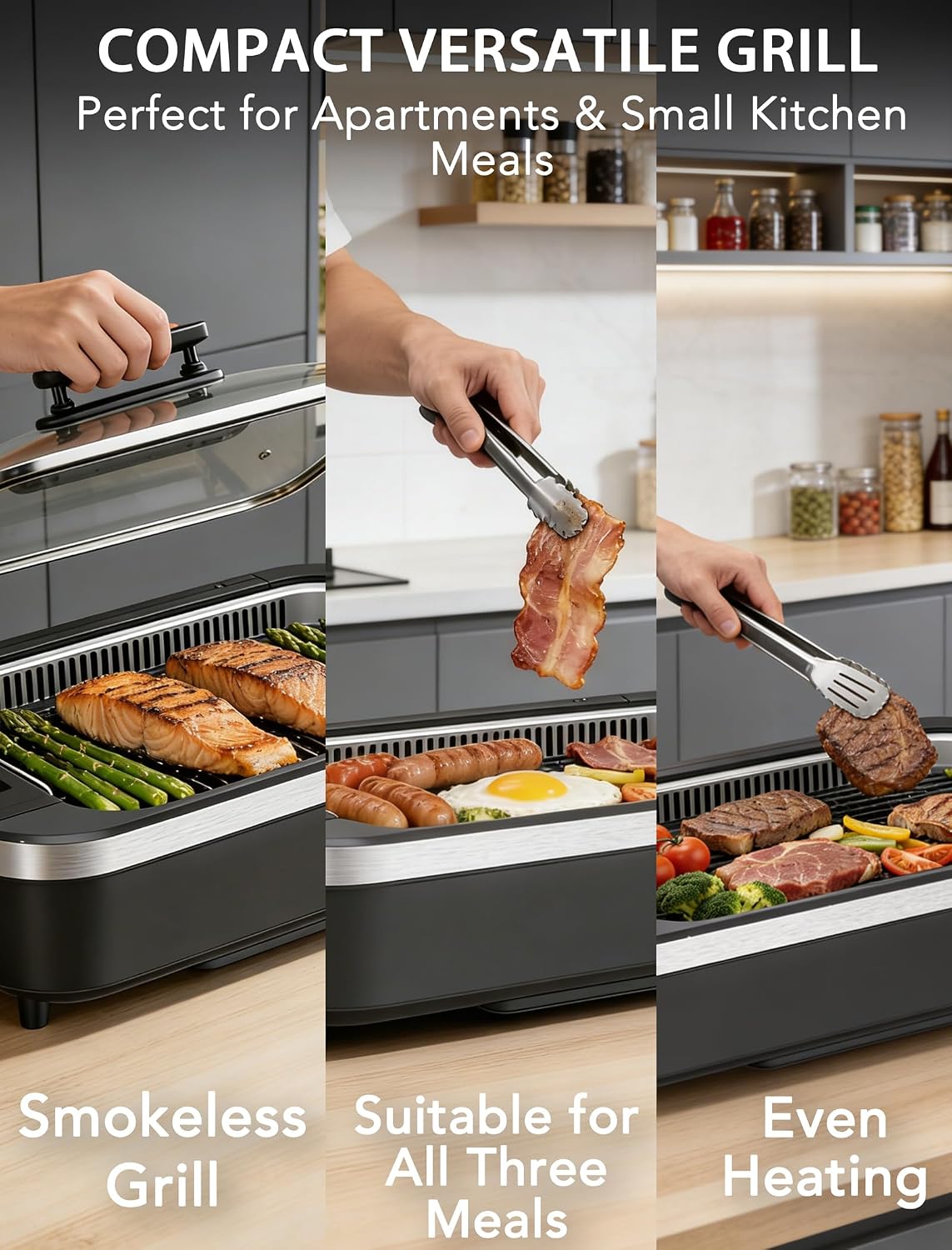 Smokeless Indoor Grill, COWSAR 1500W Electric Grill Indoor with Drip Tray & Tempered Glass Lid, Portable Non-Stick Korean BBQ Grill, 6-Level Control, 90 Min Auto Timer, Dishwasher Safe, Black