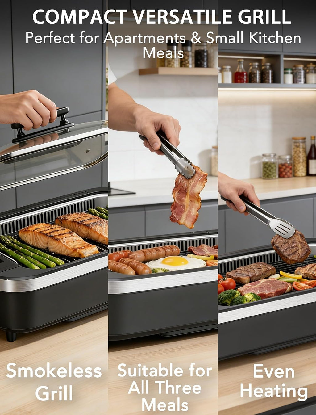 indoor Smokeless Grill, COWSAR indoor Grill, 1500W Electric Grill with Tempered Glass Lid & Drip Tray, Portable Non-Stick Korean BBQ Grill, 6-Level Control, 90 Min Auto, Dishwasher Safe