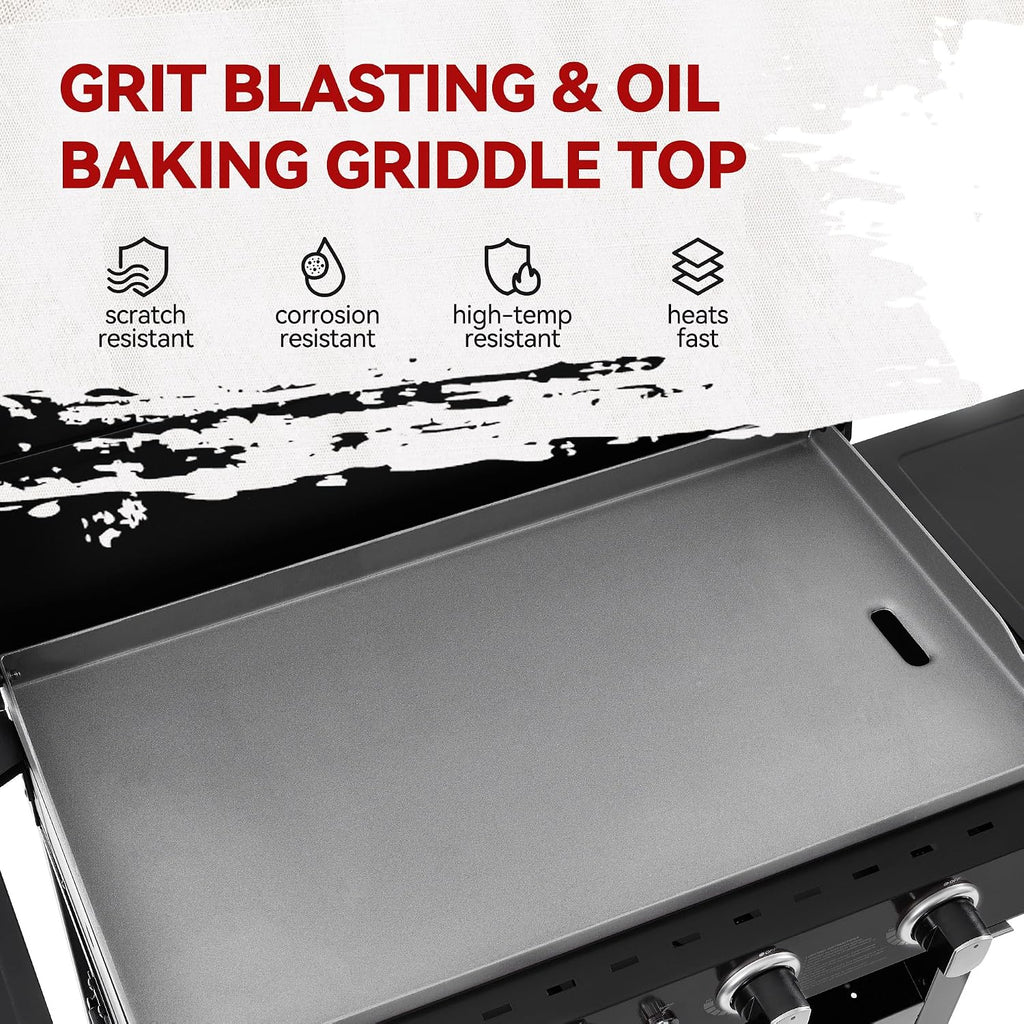 Royal Gourmet GB4000PB 4-Burner Gas Griddle with Hood, Griddle with Collapsible Side Shelves, 52,000 BTU, 582 Sq. In. Cooking Area, Electronic Ignition, Swivel Wheels with Brakes, Black