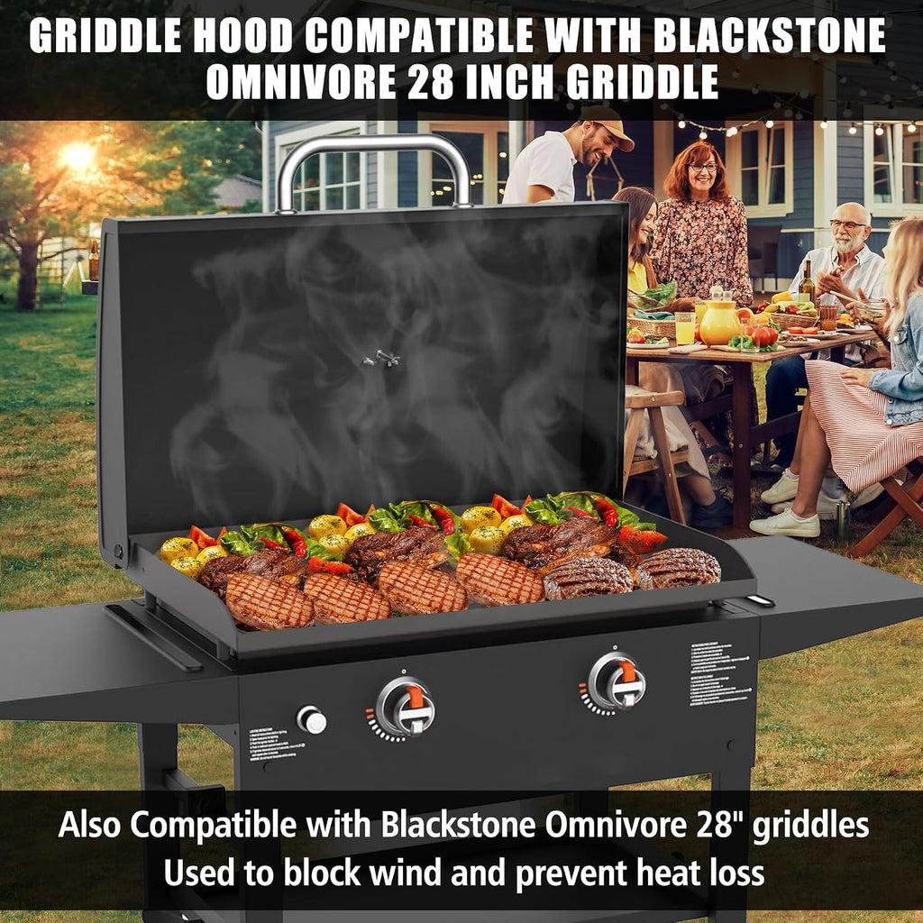 Griddle Lid for Blackstone 28in Griddle 1517 5857 Griddle Hood for Omnivore 1883 2147 2287 2206 2269 Powder Coated Steel with Stainless Steel Handle Flat Top Grill Cover for Blackstone 28in Griddle
