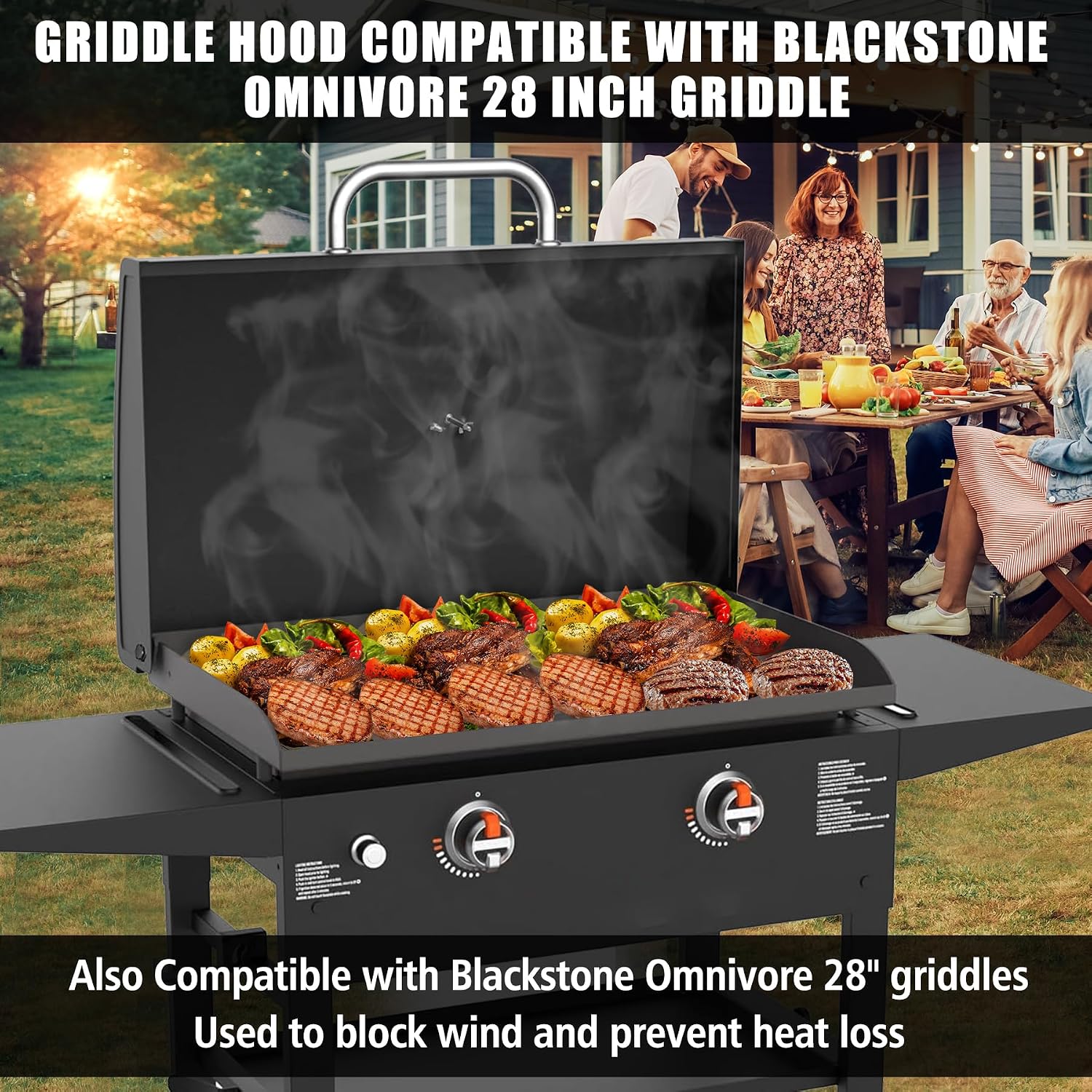 Griddle Lid for Blackstone 28in Griddle 1517 5857 Griddle Hood for Omnivore 1883 2147 2287 2206 2269 Powder Coated Steel with Stainless Steel Handle Flat Top Grill Cover for Blackstone 28in Griddle