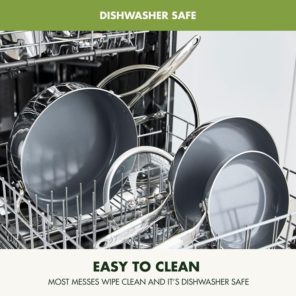 GreenPan Valencia Pro Tri-Ply Stainless Steel 12' Wok with Lid, PFAS-Free Ceramic Nonstick Coating, Induction Ready Cookware, All Cooktops, Dishwasher & Oven Safe to 600F