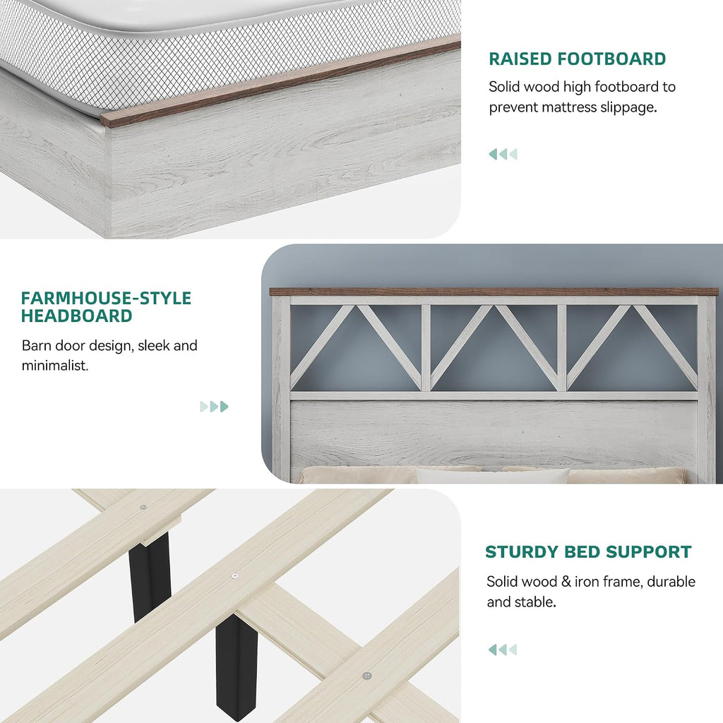 YITAHOME Farmhouse Full Size Bed Frame with 47.2'' Headboard, Platform Rustic Wood Bed Frame with Slats, Sturdy and Noiseless, No Spring Needed, White