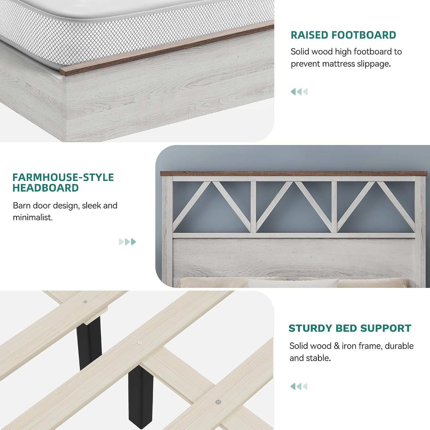 YITAHOME Farmhouse Full Size Bed Frame with 47.2'' Headboard, Platform Rustic Wood Bed Frame with Slats, Sturdy and Noiseless, No Spring Needed, White