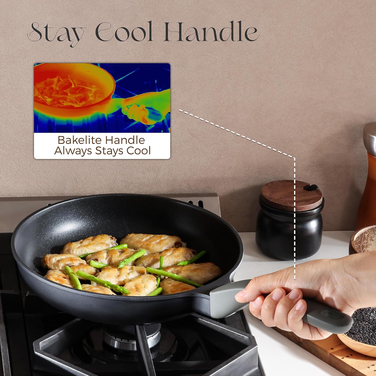 PRICUSIS Pots and Pans Set Nonstick, 21Pcs Induction Compatible, Stay Cool Handle, Fully Coated, 100% Dishwasher Safe, PFOA Free Omelet Pans, Warp Resistant (Black Sesame)