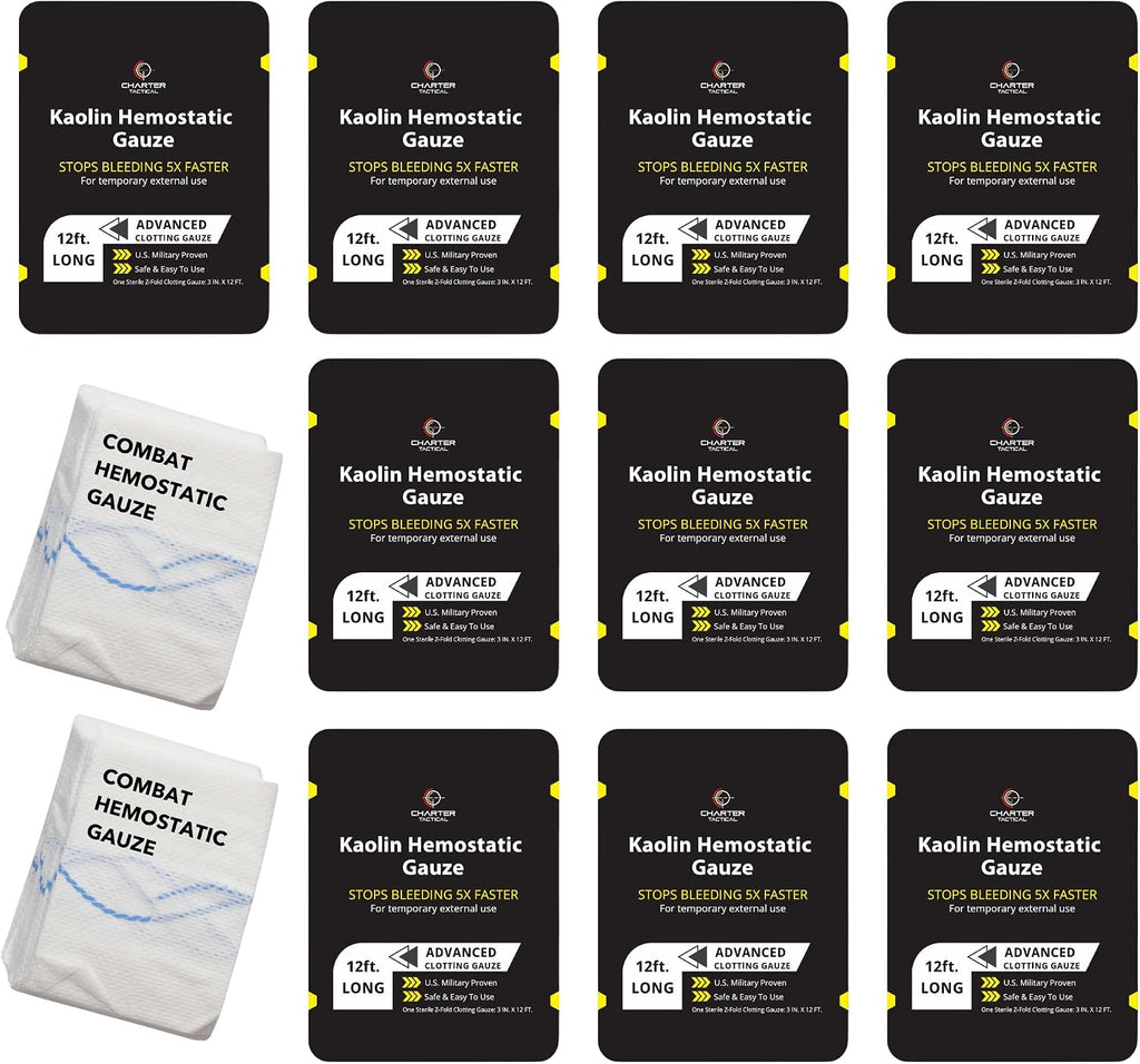First Aid Advanced Quick Clot Combat Gauze - Flexible Hemostatic Gauze - to Stop The Bleed kit Faster Wound Packing withQuick Clotting Medical Gauze - Survival Kit Supplies (Pack of 10)